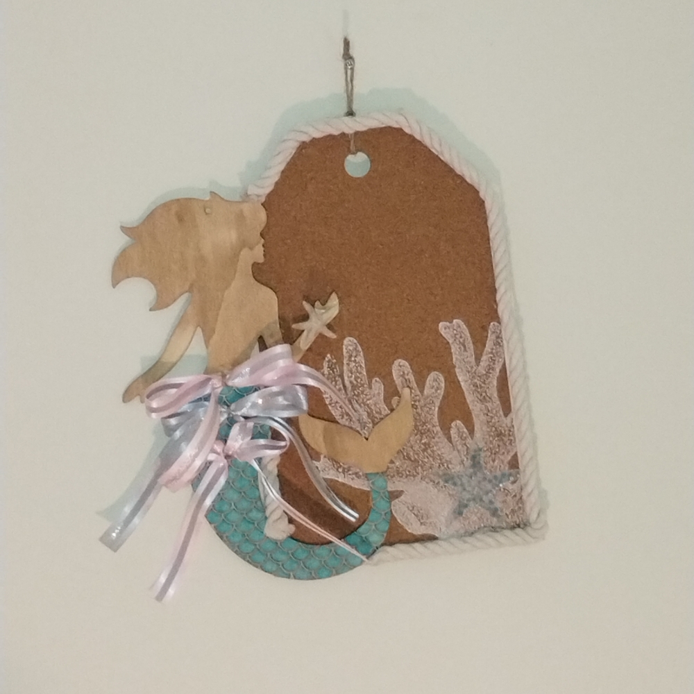 Nautical ocean cork board for pins / bulletin board for pictures with mermaid 